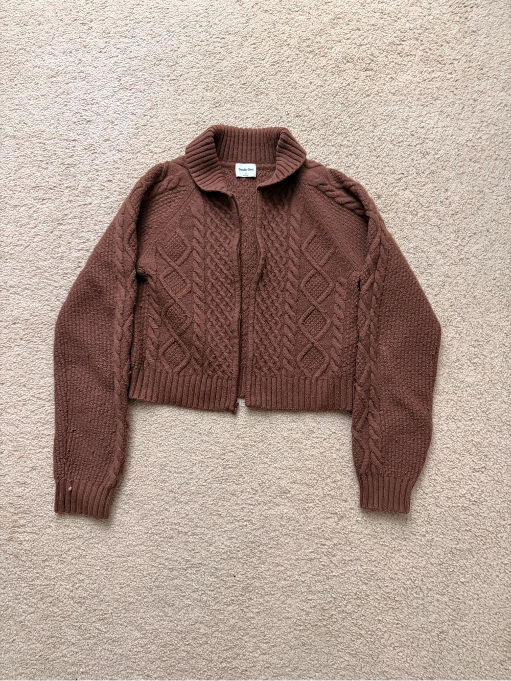 Sunday Best Brown Cable Knit Zip Cardigan